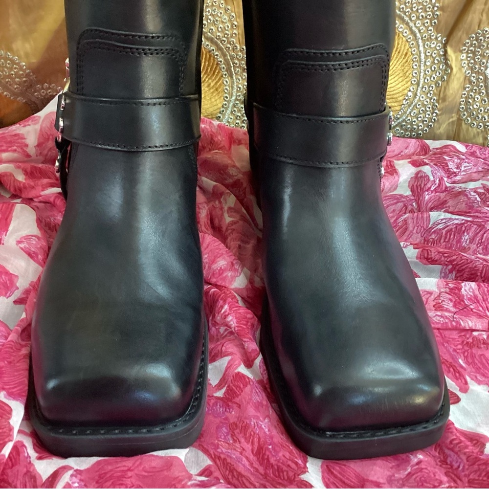 *FIRM PRICE* Michael Kors Black Leather Moto Boots with Buckle Detail 10M - Picture 8 of 16